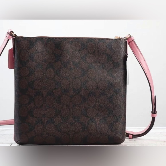 NWT Coach Signature Crossbody bag Brown/True Pink - Picture 6 of 7